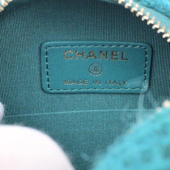 CHANEL 19 CC Logo Round Chain Mini Shoulder Bag Tweed Leather Green 332LC528 - Picture 9 of 16